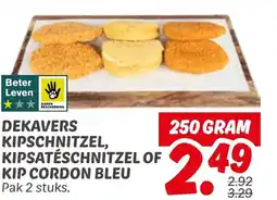 Dekamarkt Dekavers kipschnitzel, kipsatéschnitzel of kip cordon bleu aanbieding