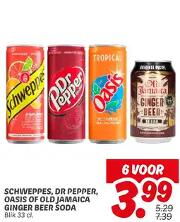 Dekamarkt Schweppes, dr pepper, oasis of old jamaica ginger beer soda aanbieding