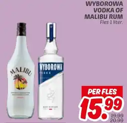 Dekamarkt Wyborowa vodka of malibu rum aanbieding