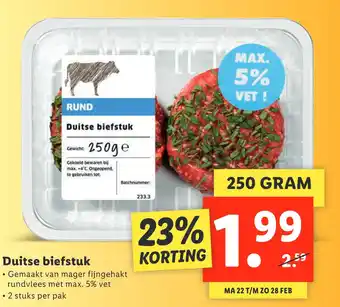 Lidl Duitse biefstuk 250g aanbieding