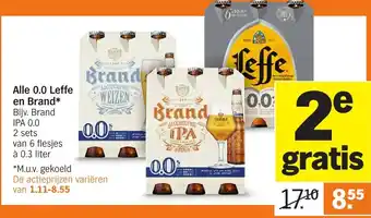 Albert Heijn Alle 0.0 Leffe en Brand aanbieding