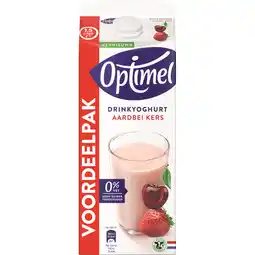 Jumbo Optimel Drinkyoghurt Aardbei Kers 0% Vet 1.5L aanbieding
