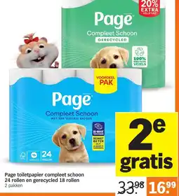 Albert Heijn Page toiletpapier compleet schoon 24 rollen en gerecycled 18 rollen aanbieding