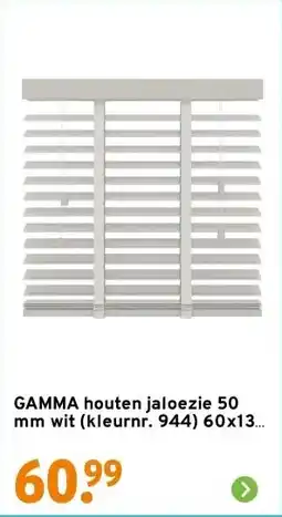 GAMMA GAMMA houten jaloezie 50 mm wit (kleurnr. 944) 60x130 cm (bxh) aanbieding