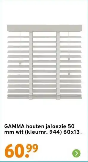 GAMMA GAMMA houten jaloezie 50 mm wit (kleurnr. 944) 60x130 cm (bxh) aanbieding