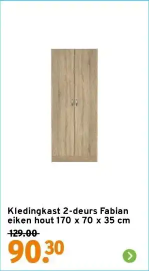 GAMMA Kledingkast 2-deurs Fabian eiken hout 170 x 70 x 35 cm aanbieding