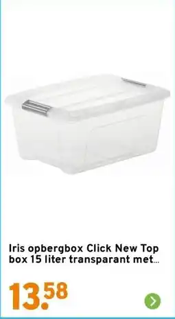 GAMMA Iris opbergbox Click New Top box 15 liter transparant met grijze clips en deksel aanbieding