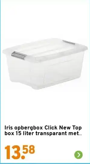 GAMMA Iris opbergbox Click New Top box 15 liter transparant met grijze clips en deksel aanbieding