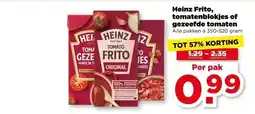 PLUS Heinz Frito, tomatenblokjes of gezeefde tomaten aanbieding