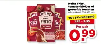 PLUS Heinz Frito, tomatenblokjes of gezeefde tomaten aanbieding