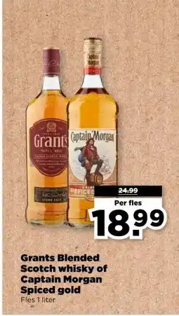 PLUS Grants Blended Scotch whisky of Captain Morgan Spiced gold aanbieding