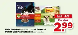 PLUS Felix Brokken, of Bonzo of Purina One Maaltijdzakjes aanbieding