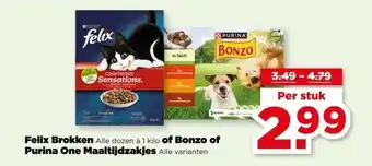 PLUS Felix Brokken, of Bonzo of Purina One Maaltijdzakjes aanbieding