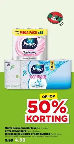 PLUS Nalys Keukenpapier love of vochtvangers toiletpapier velours of soft hybride aanbieding