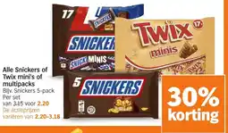 Albert Heijn Alle Snickers of Twix mini's of multipacks aanbieding