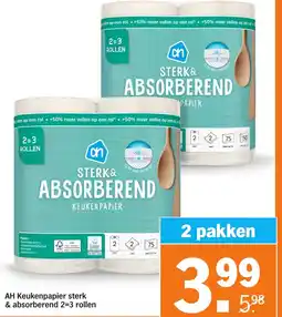 Albert Heijn AH Keukenpapier sterk & absorberend 2-3 rollen aanbieding