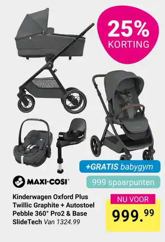 Van Asten BabySuperstore MAXI COSI Kinderwagen Oxford Plus Twillic Graphite + Autostoel Pebble 360° Pro2 & Base SlideTech aanbieding