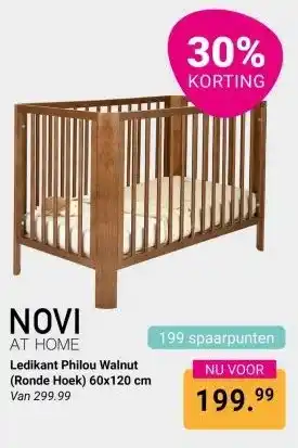 Van Asten BabySuperstore Novi at home Ledikant Philou Walnut Ronde Hoek aanbieding