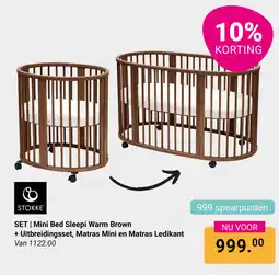 Van Asten BabySuperstore Stokke SET Mini Bed Sleepi Warm Brown + Uitbreidingsset, Matras Mini en Matras Ledikant aanbieding