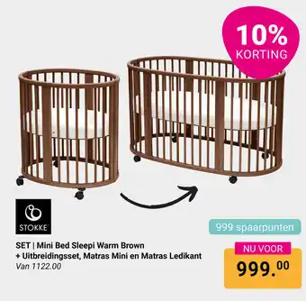 Van Asten BabySuperstore Stokke SET Mini Bed Sleepi Warm Brown + Uitbreidingsset, Matras Mini en Matras Ledikant aanbieding