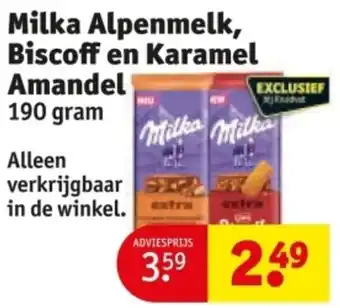 Kruidvat Milka Alpenmelk, Biscoff en Karamel Amandel aanbieding