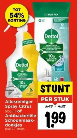 Vomar Voordeelmarkt Allesreiniger Spray Citrus of Antibacteriële Schoonmaakdoekjes aanbieding