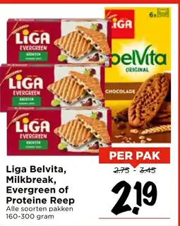 Vomar Voordeelmarkt Liga Belvita, Milkbreak, Evergreen of Proteine Reep aanbieding