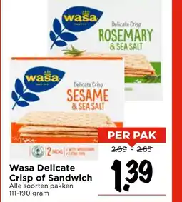 Vomar Voordeelmarkt Wasa Delicate Crisp of Sandwich aanbieding