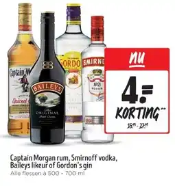 Jumbo Captain Morgan rum, Smirnoff vodka, Baileys likeur of Gordon's gin aanbieding