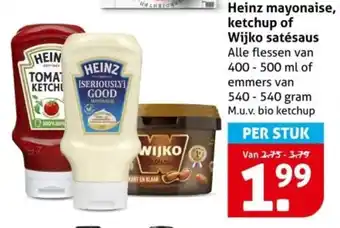 Hoogvliet Heinz mayonaise, ketchup of Wijko satésaus aanbieding