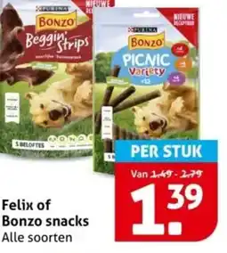 Hoogvliet Felix of Bonzo snacks aanbieding