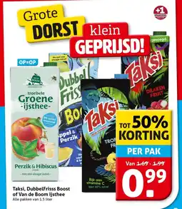 Hoogvliet Taksi, DubbelFrisss Boost of Van de Boom ijsthee aanbieding