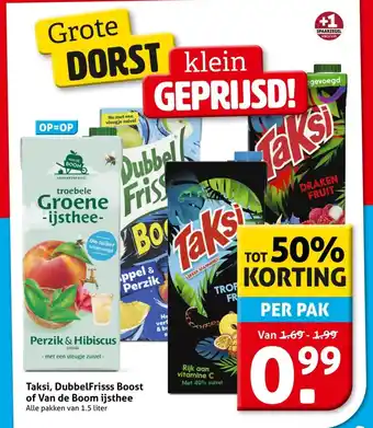 Hoogvliet Taksi, DubbelFrisss Boost of Van de Boom ijsthee aanbieding