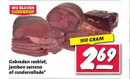 Nettorama Gebraden rosbief jambon serrano of runderrollade aanbieding
