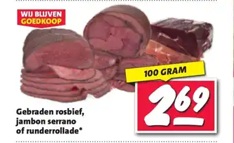 Nettorama Gebraden rosbief jambon serrano of runderrollade aanbieding