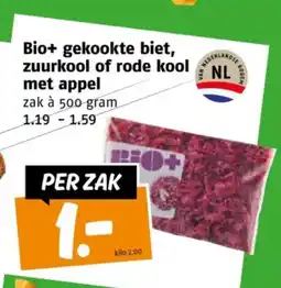 Poiesz Bio+ gekookte biet, zuurkool of rode kool met appel aanbieding