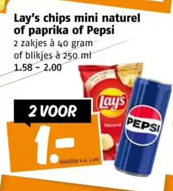 Poiesz Lay's chips mini naturel of paprika of Pepsi aanbieding
