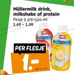 Poiesz Müllermilk drink, milkshake of protein aanbieding