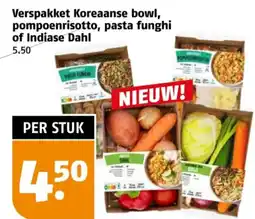 Poiesz Verspakket Koreaanse bowl, pompoenrisotto, pasta funghi of Indiase Dahl aanbieding