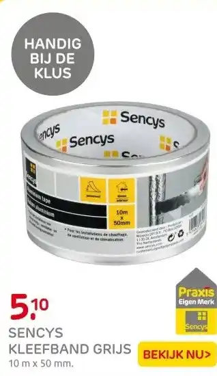 Praxis SENCYS KLEEFBAND GRIJS aanbieding