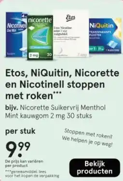 Etos Etos, NiQuitin, Nicorette en Nicotinell stoppen met roken aanbieding