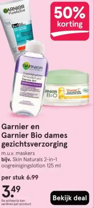 Etos Garnier en Garnier Bio dames gezichtsverzorging aanbieding