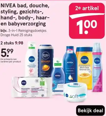 Etos NIVEA bad, douche, styling, gezichts, hand, body, haar en babyverzorging aanbieding