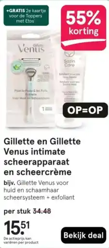 Etos Gillette en Gillette Venus intimate scheerapparaat en scheercrème aanbieding