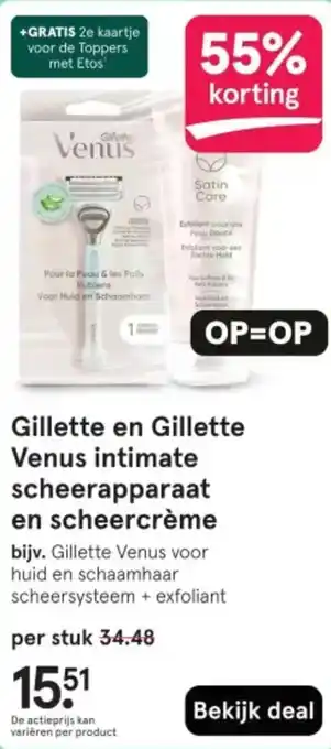 Etos Gillette en Gillette Venus intimate scheerapparaat en scheercrème aanbieding