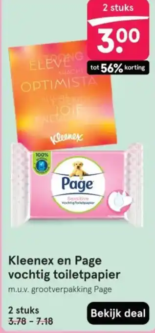 Etos Kleenex en Page vochtig toiletpapier aanbieding