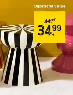 Xenos Bijzettafel stripes - beige/oranje - ø40x45 cm aanbieding