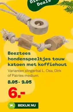 Welkoop Beeztees hondenspeeltjes touw katoen met koffiehout aanbieding