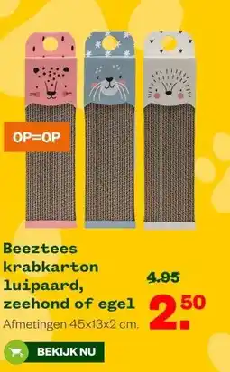 Welkoop Beeztees krabkarton luipaard, zeehond of egel aanbieding