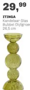 Trendhopper Kandelaar Itinga Glas Bubbel Olijfgroen 26,5 Cm aanbieding